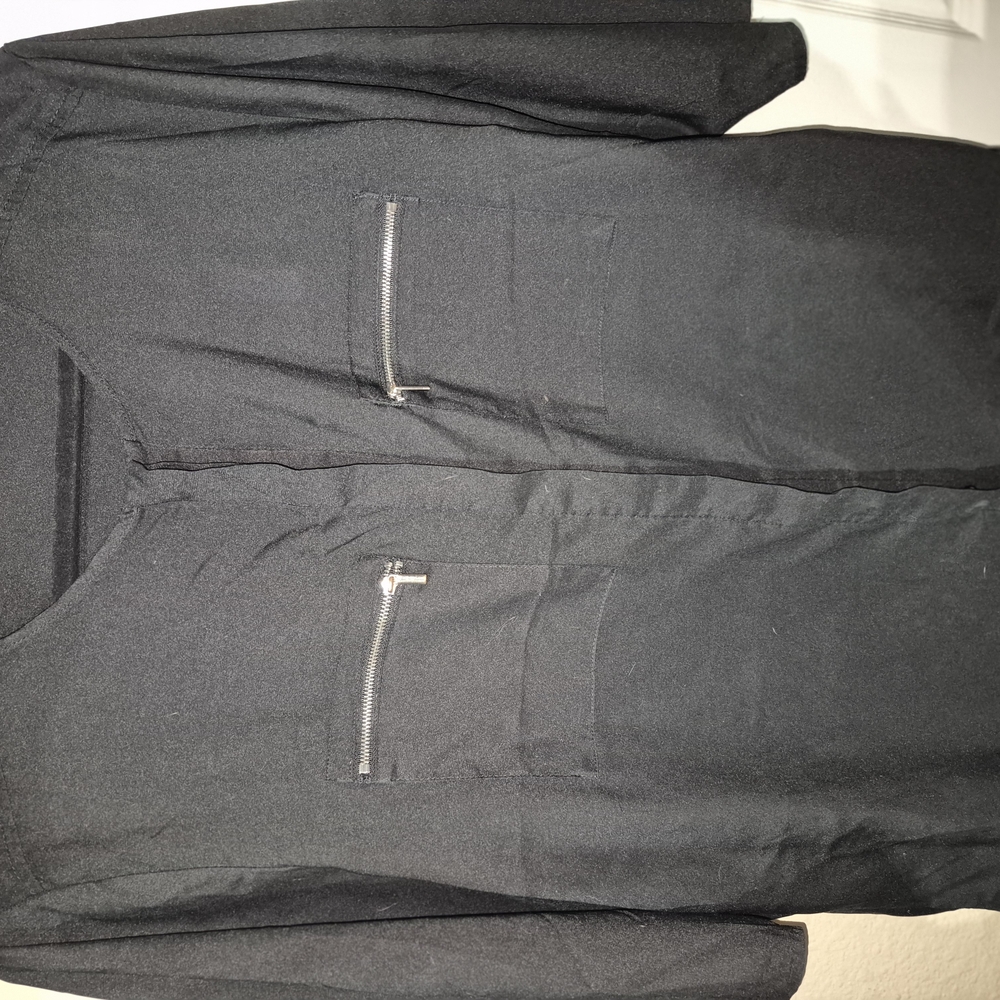 New York & Company Black Boxy Oversized Blouse with Mandarin Collar